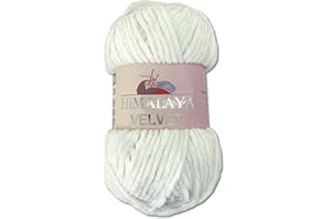 Wohnkult Himalaya 90063 - Laine Velvet Dolphin - 100 g - 40 couleurs au choix - Fil chenille à tricoter - Pelucheux et brillant - Pour accessoires, vêtements et couvertures - Blanc