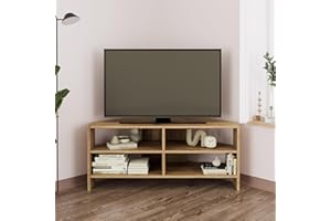 BIMOSSA Roy Corner TV Stand – Space-Saving TV Unit & TV Stand Cabinet for 43-48'' TVs, Compact Media Console with Open Shelves & Storage, Perfect TV Cabinets for Living Room, Available in 5 Colours (Walnut)