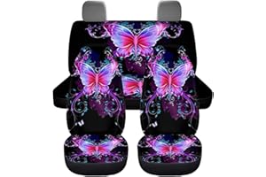 ‎CHAQLIN chaqlin Damen Autositzbezüge Full Set mit rosa Schmetterlingen Auto Vordersitz Rücksitzbezüge Hintere Eimer Hohe Sitze Split Bench Cover Protector Set von 4 Pcs Nette Schmetterling Auto Zubehör