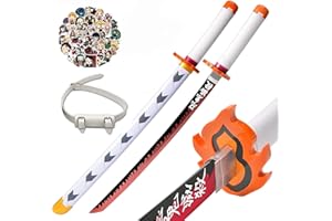 KHHK 31Inch Demon Swords Katana Anime Sword Samurai Tanjiro Cosplay Handmade Props Japanese Katana Handmade Abs Sheath Knife For Lovers Halloween Props sword (Rengoku Kyoujurou)