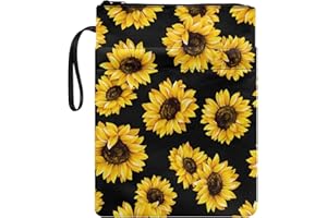 Poceacles Buchhüllen mit Sonnenblumen-Druck, Buchhüllen für Taschenbücher, Buchschutz, Hardcover, Buchhüllen mit Reißverschluss, Trägerbuch, Sox für Buchliebhaber
