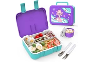Lehoo Castle Bento Lunch Box Enfant, Boîtes Bento avec 5 compartiments, Boite repas pour l'école, Sport et la Maternelle, Violette