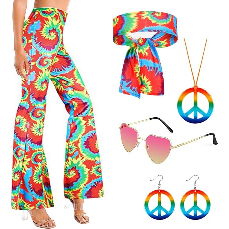 W Widmann Milano 70er Jahre Hose Damen – Hippie, Flower Power Design, Elastischer Bund, Größe L/XL