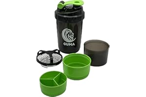GUMA SHAKER DE PROTEINAS Y BEBIDAS ENERGETICAS PARA GIMNASIO.INCLUYE DIFERENTES COMPARTIMENTOS Y TAMIZ MEZCLADOR DE ACERO INOXIDABLE PARA MEZCLAS SIN GRUMOS. LA MEJOR BOTELLA PARA TU ENTRENAMIENTO (VERDE)