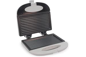 WeGeek, sartén grill eléctrica de 800W con dos grandes placas de 21,5×12,2cm. Tapa plegable, dos superficies robustas con revestimiento antiadherente. Indicadores de potencia y temperatura.