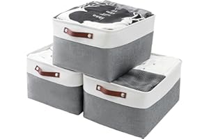MANGATA Cajas de tela grandes, juego de 3 cestas de tela plegables con cordón, para estantes de armario de juguetes para ropa