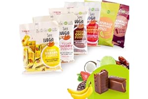 SUPER FUDGiO Bonbons bio végétaliens et sans gluten - mix fruité – Bonbon à base d'ingrédients naturels - Avec lait de coco 100 % bio et sucre de noix de coco | Kit Sucré 6 x 150 g