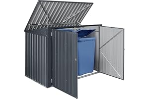 [en.casa] Cache Poubelle Verrouillable Abri de Jardin Polyvalent pour Outils d'Extérieur pour 2 Poubelles de 240 L Acier Galvanisé à Chaud 173 x 101 cm Gris Foncé