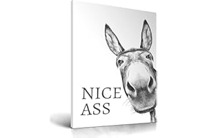 UPWOIGH Funny Bathroom Wall Art Decor, Black and White Donkey Wall Art, Waterproof Wood Framed Canvas Wall Art Animals Abstract Prints, 12x16in High-end Pictures for Dormitory Kids Room 1 Pack