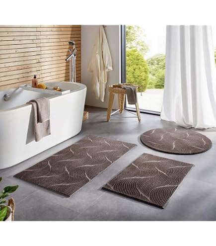 FANSU Badematten Set 3-teilig – Rutschfest, Saugfähig, Waschbar, 50x80 Cm