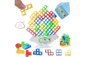 VUCDXOP 48pcs Tetra Tower Balance Game, Fun Tetris Tower Balancing Games,Swing Stack Tetris Stacking Gamen Russian Building Block Balance Toy Parent-Child Interactive Toy Gift for Kids Adults