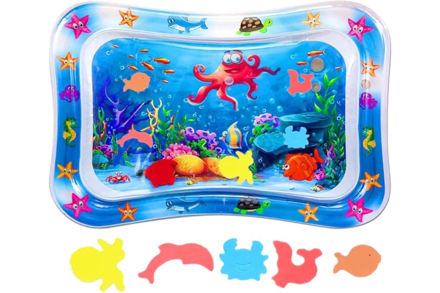 BabaBub Tummy Time Mat Inflatable Water Mat Baby Playmat Sensory Toy Development Stimulation Growth Activity Play Centre for Infants & Toddlers 3 to 24 Months Portable Strengthens Neck Girls Boys