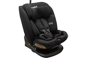 KidsZone Fotelik dziecięcy do aut z ISOFIX - obrotowy 360°, Fotelik Samochodowy Grupa 0+/1/2/3 (0-36 kg), 5-punktowy Pas Bezpieczeństwa, Top Tether, Regulowany Zagłówek (Czarny)