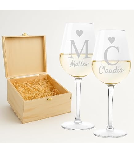 Coppia di Calici Personalizzati con Nome Corsivo Minimal - Idea Regalo per San Valentino, Anniversario | Olallà