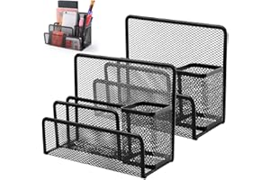 SPEACOUR 2 PCS Corbeille à Courrier Bureau Mailles Métalliques, Trieur de Courrier Metal, Range Courrier Porte Lettre, Organisateur Bureau pour Documents, Stylos, Lettres, Carte de Visite( Noir)