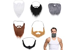 Tbczvx 6 Pcs Fake Beard, Fake Moustache, Realistic False Beards and Moustaches with Adjustable Elastic Rope, Party Costume Decoration Props, Suitable for Halloween Parties Black