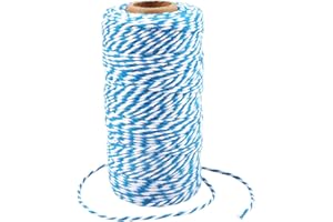 G2PLUS 100M Craft Bakers Twine Garden Thread Durable Tags Tie Labels String Spool for DIY Crafts and Handmade Arts (Blue and White)