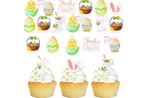 DazzJoy 48 Stück Ostern Tortendeko Essbar,Ostern Esspapier Tortendeko Hasen,Essbar Hasen Cupcake Topper,Ostereier Muffin Deko Essbar,Essbare Kuchendeko Ostern Deko,Ostern Cupcake Topper Essbar