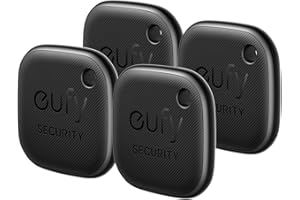 eufy security SmartTrack Link (Schwarz, 4er-Pack) Schlüsselfinder, Kompatibel mit Apple Find My (iOS), Schlüsselfinder, Bluetooth-Tracker für Ohrhörer und Gepäck, Telefonfinder, wasserdicht.