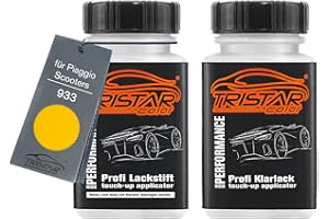 TRISTARcolor Vernice per moto Kit stilo di ritocco per Piaggio Scooters 933 Giallo Cromo Vernice di base vernice trasparente ognuno 50ml