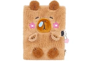 Pinkgarden Capybara Plüsch-Tagebuch für Mädchen mit Schloss und Schlüssel, 160 Seiten weiches Plüsch-Notizbuch, niedliches Spielzeug-Geschenk für Teenager-Mädchen im Alter von 5-12 Jahren