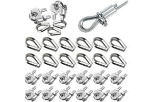 Prmape 24 Piezas Abrazaderas de Cable 6mm, 12pcs Abrazadera de Cuerda de Alambre+12pcs Dedal de Cuerda de Alambre, Tensor Cable Acero M6 para Cable de Cuerda 6mm