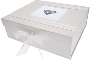 WHITE COTTON CARDS Alphabetics Grande boîte à Souvenirs, cœur Gris, Tableau Blanc, Multicolore, 27,2 x 32 x 11 cm