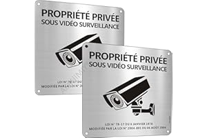 AERHIMIY Panneau Propriété Privée Video Surveillance Aluminium 15×15 cm, 2 Pièces Panneau Camera Surveillance Adhesif, Avec Trous Percés
