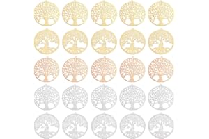 arricraft 30 Pieza Árbol de la Vida Latón Encanto, 2 Estilos, 3 Colores, Chapado Redondo Plano, Colgantes de Filigrana, Abalorios Colgantes de Árbol de la Vida Hueco para Joyería, Collar