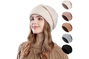 TAGVO Bonnet d'hiver Chaud Décontracté pour Femme, Bonnet Tricoté avec Protection Auriculaire, Coupe-Vent et Doux pour Usage Quotidien, Bonnet Élastique Confortable pour Activités en Plein Air