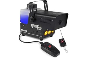 BeamZ RAGE600LED Mini Nebelmaschine mit Fernbedienung, 600 Watt Fogger mit LED Lichteffekt, 2 Liter Tank Fog Machine, Smoke Machine für DJ Lichteffekt, Nebelmaschine Halloween für Partys & Hochzeiten