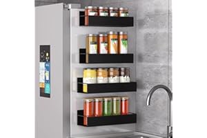 Coovee 4 Piezas Especiero Magnético Estanteria Cocina para Refrigerador,Organizador cocina Multiuso,No se requiere perforación-Estante lateral del refrigerador