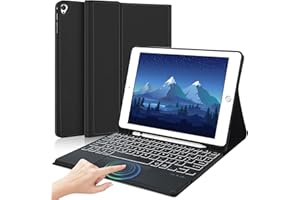 SENGBIRCH Étui Clavier Touch iPad avec Trackpad pour iPad 2021 10,2 Pouces 9e & 8e & 7e Gen, Air 3, Pro 10,5-7 Rétroéclairage Couleur, Couverture Mince de Protection à Veille/Réveil Automatique, Noir