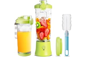KUKIKUKI Mélangeur portable de 20 onces, de taille personnelle pour smoothies et shakes avec 6 lames, mélangeur de fruits et jus USB rechargeable avec, idéal pour la cuisine, l'extérieur (Yellow)