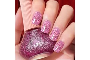 DouborQ Glitter Nail Polish Pinkish Purple Glimmer Translucent Long-lasting Sequins Nail Art Varnish (04)