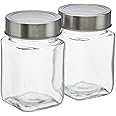 Amazon Brand - Solimo Multipurpose Glass Jars with See-Through Lids, Set of 2, Square (310 Ml Each), Brown