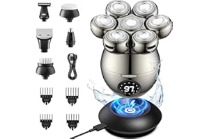 ETENTOUS Head Shavers for Bald Men 2025 Upgraded 6-in-1 Head Shaver IPX7 Waterproof Wet/Dry Electric Razor Rechargeable Mens Electric Shaver with Type-C Charge 90 Mins Longer Using Time