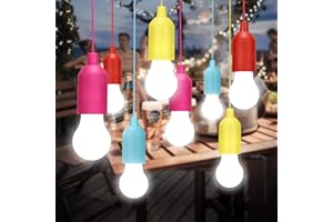 Lampop 8 Pack LED Pull Cord Light Bulb Battery Operated Bulb Light Portable Hanging Pull Cord Lamp On a Rope for Weddings Festivals Outdoor Camping Parties BBQ's Decoration(Cold White)