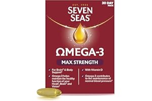 Seven Seas Omega-3 Fish Oil, Max Strength with Omega 3 and Vitamin D for Brain² and Body, 30 Capsules