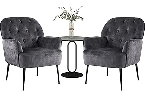 ‎IWMH IWMH Sessel Wohnzimmer Schlafzimmer, Lazy Lounge Cocktailsessel Bequemer mit Armlehnen und Einer Seitentasche, Samt Modern dreh Polster Lesesessel mit Metallbeinen (Grau*2)