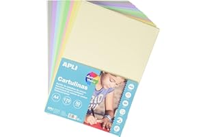 APLI 15116 - 50 feuilles de carton de diverses couleurs pastel ( blanc, gris, lilas, bleu clair, vert clair, vert émeraude, rose, jaune clair, ivoire, crème) - Format: A4 - 170 g/m²
