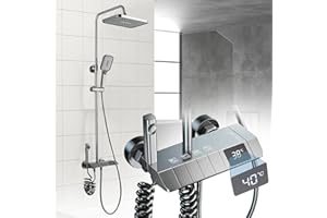 JUANYA Colonne de Douche Thermostatique avec Affichage Numérique de Température Ensemble de Douche Hauteur Réglable avec Douchette Pommeau de Douche Systeme de Douche Pluie pour Salle de Bain