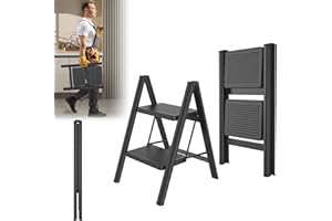 ‎LARS360 LARS360 Trittleiter 2 Stufen Klappbar, Leiter aus Stahl, rutschfeste Gummimatten, Verbreiterte Stufen, Belastbar bis 250KG, Für Haushalt, Büro, Garage, Schwarz