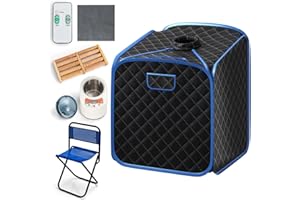 RELAX4LIFE Portable Steam Sauna, Folding Full Body Spa Sauna Tent with 9 Levels Temperature, Timer, 1000W Generator, Chair & Foot Massage Roller, Personal Slimming Detox Therapy Sauna Cabin (Black)