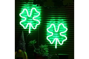 Nuanchu 2 Pcs Lumières de Fenêtre pour Saint-Patrick Lumière LED Néon Verte de Trèfle à Quatre Feuilles Décoration Éclairée Irlandaise pour Fenêtre Mur Intérieur Extérieur, 9,5 Pouces