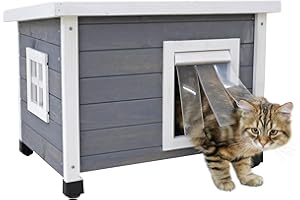 KERBL PET Kerbl Rustica Casetta per gatti in legno, porta a doghe, finestra in plexiglas, piedini in plastica regolabili in altezza, Grigio/Bianco, 57 x 45 x 43 cm