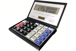 Maizoon Calcolatrice portatile pieghevole con grande schermo a 14 cifre, energia solare e batteria, doppia alimentazione, funzione di controllo e correzione, adatta per ufficio e ufficio