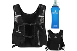 BBAIYULE Hydration Running Vest, 470ml Water Bottle, 9 Pockets, Reflective Backpack for Trail Racing, Marathon, Hiking