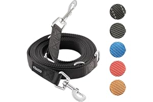 vitazoo Dog Lead - 3 m x 2.5 cm - Nylon Graphite Lead with Carabiners for Small, Medium and Large Dogs - Adjustable Lead with 4 Different Lengths in Black for Your Dog