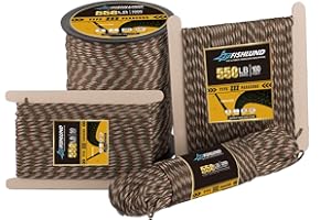 FISHLUND Paracord 250 kg, 7 żyłek typu III Lina Paracord, 30 m, 4 mm, nylonowy sznurek spadochronowy o wysokiej wytrzymałości, na kemping, survival, taktyczną i wędrówki, leśny kamuflaż
